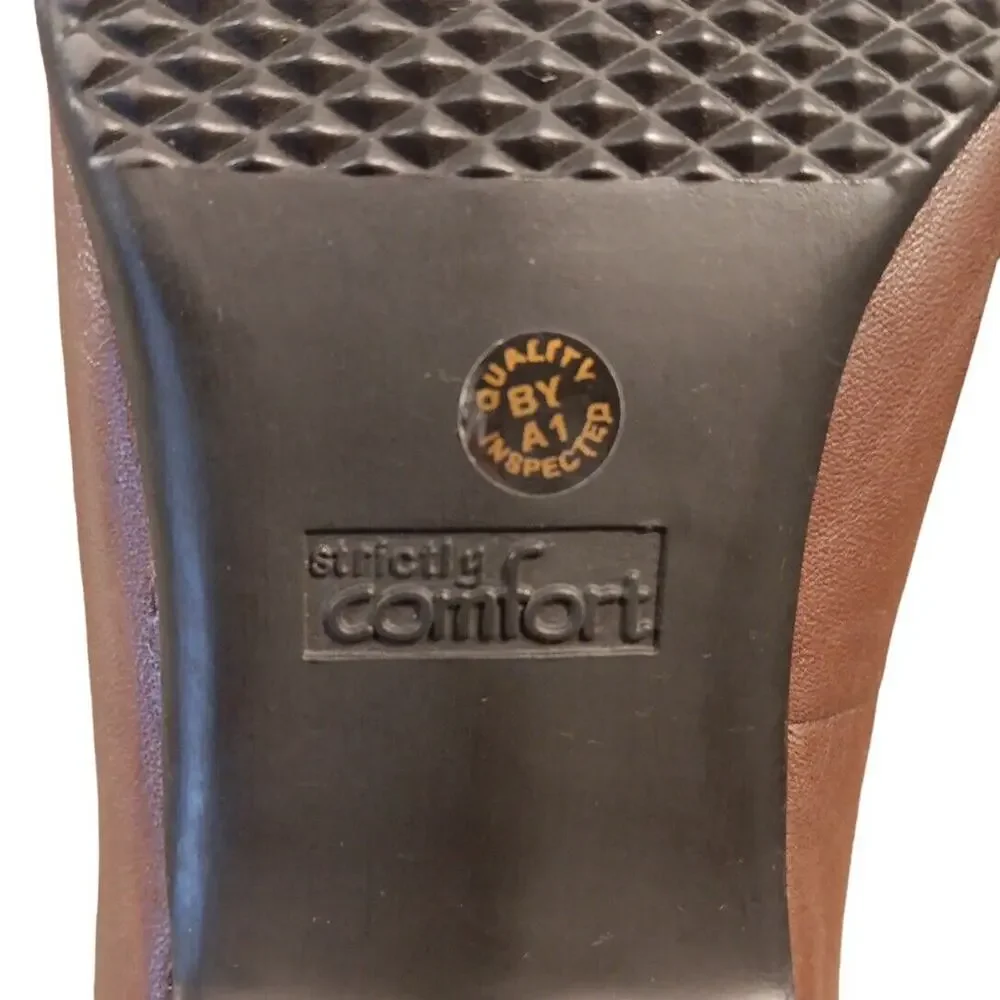 Strictly Comfort Women's 8W‎ Brown Leather Slip-On Shoe Square Toe Block Heel